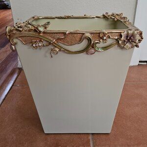 JAY STRONGWATER FLORA FAUNA BEE CRYSTAL ENAMEL BATH VANITY WASTEBASKET TRASH CAN